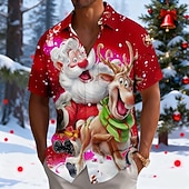  Christmas Men's Santa Claus Reindeer funny christmas Shirt Button Up Shirt Short Sleeve Funny Holiday Summer Spring Turndown 3D Print Collared Shirts Front One Pocket Blue White Red Purple
