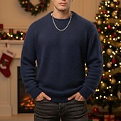 preiswerte Herrenpullover-Herren Pullover Strickpullover Gerippt Stricken Normale Oberteile Gestrickt Einfach Rundhalsausschnitt Mode Basic Weihnachten Urlaub Bekleidung Herbst Winter Schwarz Weiß M L XL