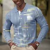  Men's Geometic Waffle Polo Shirts Long Sleeve Polo Shirts Collared Shirts Business Casual Business Wear to work Daily Wear Buttons Spring Fall Winter Blue Black Pink