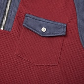 tanie Koszulka z dzianiny waflowej-Męskie Koszulka waflowa Koszula Henley z waflami Koszule męskie z łatkami na łokciach Długi rękaw Klapa Quarter Zip Jesień Zima Jednokolorowe Moda Podstawowy Codzienny Kieszenie Niejednolita całość