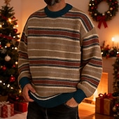 preiswerte Herrenpullover-Herren Weihnachtspullover Pullover Strickpullover Gerippt Stricken Normale Oberteile Gestrickt Gestreift Rundhalsausschnitt Mode Basic Urlaub Alltagskleidung Bekleidung Herbst Winter Khaki Dunkelgray
