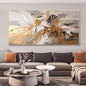 cheap Abstract Paintings-Gold oil painting handmade White Abstract Oil Painting on Canvas hand painted Bright Textured Original Foil Painting Art Large Modern Art painting for Living Room Wall Art Decor