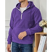 お買い得  メンズベーシックパーカー-男性用 パーカー クォータージッパーパーカー フリースパーカー ブルー ブラック パープル ライトグレー ダックグレー フード付き 平織り ジッパー ポケット スポーツ 日常 祝日 ポリエステル ストリートファッション ベーシック カジュアル 秋 冬 衣類 パーカー トレーナー