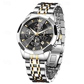 baratos Relógios Quartz-O Novo Relógio de Negócios Masculino Olevs com Pulseira de Aço Luminosa Crônometro Pequeno com Três Ponteiros Exibição de Dia da Semana Relógio de Quartzo Multifuncional Casual à Prova D'água