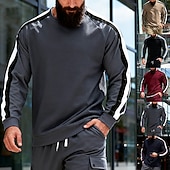 voordelige Basis Sweatshirts-Voor heren Sweatshirt Trui met capuchon Stoppen Zwart Rood Marineblauw Khaki Grijs Strakke ronde hals Effen Lapwerk Kleurenblok Sport &amp; Outdoor Casual Dagelijks Streetwear Stoer Sportkleding Alle
