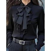 economico Bluse Semplici-Per donna Camicia elegante Blusa Volant Fiocco Tinta unica Elegante Essenziale Casual Manica Lunga Collo ripiegato Top Regolari Quotidiano Ufficio Lavoro Nero Bianco Rosso Grigio Primavera Autunno