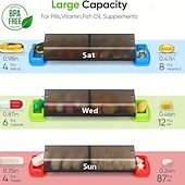 abordables stockage de bagages et de voyage-Pilulier hebdomadaire 7 jours avec 2 compartiments journaliers - format voyage, couvercle facile à ouvrir, plastique résistant, blanc - idéal pour les vitamines et l'huile de poisson &amp;stockage