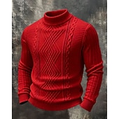 preiswerte Herrenpullover-Herren Pullover Strickpullover Gerippt Zopfmuster Stricken Normale Oberteile Gestrickt Einfarbig Stehkragen Mode Streetwear Lässig Alltagskleidung Bekleidung Herbst Winter Blau Schwarz S M L