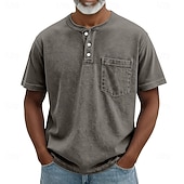 voordelige Casual Henley-T-shirt-SoftFade™ Heren Henley Shirt 100% Katoen Acid Wash Shirt T shirt Tee Korte Mouw Retro Vintage Casual Button Up Zak Garment Dyed Zomer Lente Herfst Donkerbruin Zwart Roze Henley T-Shirt