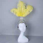 abordables Accesorios-Carnaval 2026 Accesorios Samba del Carnaval de Río Diadema de Showgirl de Plumas de Avestruz Blanca - Diadema de Cristales y Piedras - Accesorio de Vestuario Burlesque Gatsby para Festival de Brasil