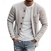 economico Maglioni Cardigan da uomo-Per uomo Felpa Cardigan A Coste Maglia Top Regolari Lavorato a maglia Semplice Girocollo Vacanza Moda Casuale Abbigliamento quotidiano Abbigliamento Autunno Inverno Grigio S M L