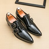 זול נעלי נזיר-נעלי גברים עם רצועות נזיר כפולות מעור דמוי עור חומות - נעלי ערב אלגנטיות לחתונות ואירועים רשמיים