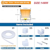 Недорогие LED аксессуары-Система силиконовых светодиодных каналов 16,4 фута/5 м 32,8 фута/10 м белая 14 мм 16 мм водонепроницаемая гибкая неоновая лента для светодиодных лент 10 мм 12 мм (светодиодные ленты не входят в