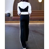 رخيصةأون بدلات رياضية-نسائي سويت شيرت بسحاب بنطلون واسع الساق بدلة رياضية من قطعتين رباط ألوان متناوبة أطقم ملابس رياضية الخريف أسود أبيض المشي لمسافات طويلة مهنة ركض كم طويل رياضة ألبسة رياضية مرن نسبياً عادي