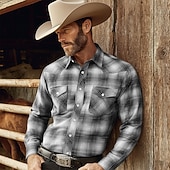 economico camicie western da uomo-Per uomo Tartan Griglia / Plaid Motivo Geometrico Camicia Camicia Western Camicia da cowboy Manica Lunga Vintage Retrò Casuale All'aperto Abbigliamento da lavoro Primavera Autunno Collo ripiegato Due