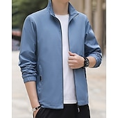 abordables Vestes de course-Homme Couleur Unie Veste zippée blouson aviateur Manteaux décontractés Printemps &amp; Automne avec poches manche longue Athleisure Imperméable Léger Salle de sport Randonnée Course Entraînement Noir