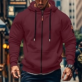 baratos hoodies básicos dos homens-Homens Moletom Full Zip Hoodie Moletom com zíper Azul Preto Branco Verde Tropa Vinho Com Capuz Tecido Zip Up Bolsos Desportos e Ar livre Casual Diário Roupa de rua Designer Básico Primavera Outono
