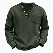 voordelige Casual Henley-T-shirt-Voor heren Henley-shirt Overhemd van 100% katoen met zure wassing T-shirt T-shirt Lange mouw Wijnoogst Effen kleur Retro vintage Casual Vintagestijl Kledingstuk geverfd gewassen Henley Casual Lente