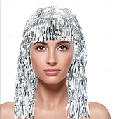 abordables Pelucas de carnaval-Peluca de carnaval 2026 Rubio Rosa Rojo Rizado Media Peluca sintética para festival Carnaval Desfile Cabello para disfraz de cosplay para Mujer