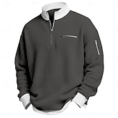 billige Vaffelstrikket T-skjorte-Herre Vaffel T-skjorte T skjorte Langermet Halv glidelås Vår Høst vinter Helfarge Tradisjonell / vintage Fritid Fargeblokk Lomme med glidelås utendørs Hjem Sport &amp; Utendørs Lyseblå Rød Lilla Topp