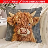 Capas de almofada com estampa plana 2D de vaca das Terras Altas, capas de almofada de pelúcia macias e curtas em veludo, capas de almofada decorativas para sofá, sala de estar, casa e decoração de fazenda.