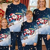 baratos pijama infantil de natal-Olhar de família Natal Pijama de Natal para a Família Pijamas Conjuntos de família Gráfico Papai Noel Presentes de Natal Imprimir Azul Escuro Manga Longa Diário Roupas Combinando