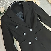 ieftine Blazere și costume-Pentru femei Blazer Sacou Comfortabil Nasturi Modă Casual Culoare solidă Stradă Purtare Zilnică Ieșire Sfârșit de săptămână Regulat Răsfrânt Fit regulat Manșon Lung Îmbrăcăminte exterioară Negru