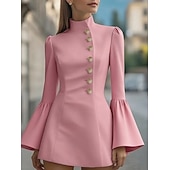 ieftine Rochii de absolvire-Pentru femei Rochie Mini Rochie A line Rochie Bodycon Rochii Semi Formale Birou Zvelt Simplu Manșon Lung Gât Înalt Negru Alb Roz Îmbujorat Primăvară Toamnă Iarnă