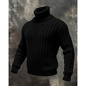 economico maglione pullover da uomo-Per uomo Felpa Maglione Maglione a maglia A Coste Maglia Top Regolari Lavorato a maglia Tinta unica Dolcevita Moda Streetwear Casuale Abbigliamento quotidiano Abbigliamento Autunno Inverno Nero Rosso