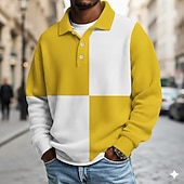 voordelige Rugbypolo voor heren-Voor heren Kleurenblok Polo Rugbypolo Met Textuur Lange mouw Poloshirt Revers Sportkleding Casual School Sportkleding Alledaagse kleding 3D-afdrukken Lente Herfst Winter Geel Groen