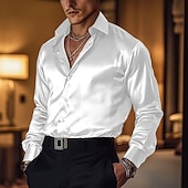 billige Satengskjorter for menn-Herre Skjorte Sateng skjorte Dresskjorter Uformell skjorte Skjorte med knapper Ballskjorte عادي Formell Bryllup Lyseblå Hvit Vin Kongeblå Langermet Knaphul Alle årstider Klær