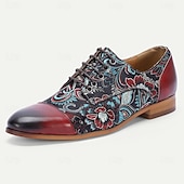 cheap Elemental Dress Shoes-Men's Black Leather and Floral Pattern Lace-up Shoes - Fashion-forward Footwear for Semi-formal Gatherings, Evening Parties and Trendy Casual Wear