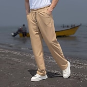 cheap Straight Leg-Men's Sweatpants Trousers Baggy Pants Straight Leg Sweatpants Waffle Pants Drawstring Pocket Elastic Waist Plain Comfort Soft Outdoor Daily Holiday Fashion Classic Style Black White Micro-elastic