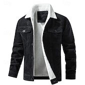 preiswerte Herrenjacken &amp; Herrenmäntel-Herren Wintermantel Cordjacke Fleecejacke Freizeitjacke Outdoor Lässig Thermowarm Tasche Herbst Winter Einfach Vintage Streetwear Umlegekragen Regulär Schwarz Khaki Kaffee Grau Jacken