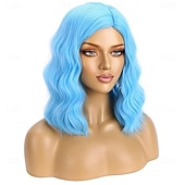 baratos Perucas de Carnaval-Peruca de Carnaval 2026 Rosa Azul Roxo Encaracolado Ondulado Curto Peruca sintética para festivais Mardi Gras Parada Cabelo para fantasia de cosplay para Feminino