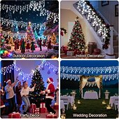 Недорогие Питание от электросети-Рождественская сосулька, 33 фута, 400 светодиодов, 48 капель, 8 функций, таймер, дистанционное управление, прозрачный провод, подключаемые гирлянды, праздничные, свадебные, вечерние, декоративные огни, низкое напряжение, безопасная розетка