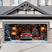 זול כיסויי דלתות מוסך חג המולד-כיסוי לדלת מוסך לחג המולד, בית סנטה קלאוס, רקע תלייה גדול, 2 מכוניות, קישוט מסיבת חג חיצוני, הדפס שטוח דו-ממדי, באנר קיר חגיגי, חצר בית, רקע סצנת חג המולד, 7*8 רגל