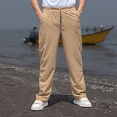 cheap Straight Leg-Men's Sweatpants Trousers Baggy Pants Straight Leg Sweatpants Waffle Pants Drawstring Pocket Elastic Waist Plain Comfort Soft Outdoor Daily Holiday Fashion Classic Style Black White Micro-elastic