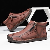 abordables Botines-Botas de senderismo de piel sintética de primera calidad para hombre: calzado resistente con cierre de cremallera para aventuras al aire libre y uso casual.