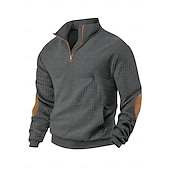 preiswerte Einfache Sweatshirts-Herren Zip Up Sweatshirt Waffel-Sweatshirt Pullover Schwarz Weiß Marineblau Khaki Dunkelgray Halber Reißverschluss Einfach Reißverschluss Tasche Arbeit Sport &amp; Outdoor Lässig ohne Druck Aktiv Vintage
