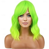  Zielone Peruki Syntetyczna Peruka Kręcona Falująca z Grzywką Krótka Zielona Syntetyczne Włosy Kobiety Miękka Moda Zielona