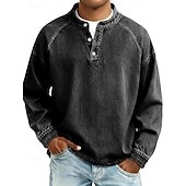  Per uomo Maglietta Maglia Henley Camicia 100% cotone lavaggio acido Manica Lunga Semplice Vintage Streetwear Casual Lavato Manica corta Collo alla coreana Henley Casuale Casa Streetwear Primavera