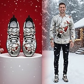  Tênis masculinos com estampa de rena de Natal – tênis divertidos e festivos, confortáveis para passeios casuais e comemorações de Natal