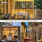 رخيصةأون يعمل بالطاقة الشمسية-أضواء ستارة 10 * 10 قدم 300 LED 8 أوضاع جهاز تحكم عن بعد شمسية أضواء خيط معلقة داخلية وخارجية مقاومة للماء لزينة الأعراس والمهرجانات