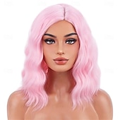 halpa Karnevaaliperuukit-Carnival-peruukki 2026 Vaaleanpunainen Punainen Sininen Kihara Lyhyt Synteettinen festivaaliperuukki Mardi Gras Paraati Cosplay-asun hiukset varten Naisten