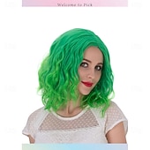  Zielone Peruki Syntetyczna Peruka Kręcona Bob Środkowy Przedziałek Krótka Miętowa Zielona Zielona Moda Zielono-Pomarańczowe Ombre