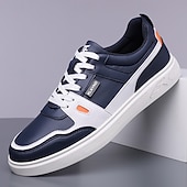 זול סניקרס קז'ואל-נעלי ספורט ספורטיביות לגברים בצבעי כחול כהה ולבן, קלות משקל ונוחות, עיצוב מודרני עם נגיעות כתומות, מושלמות ללבישה יומיומית וטיולים קז'ואליים