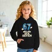  Unisex Girls' 3D Graphic Funny Slang 67 Hoodie Pullover Long Sleeve 3D Print Spring Fall Sports Fashion Streetwear Kids 4-12 Years Hooded Outdoor Casual Daily Regular Fit