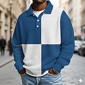 voordelige Rugbypolo voor heren-Voor heren Kleurenblok Polo Rugbypolo Met Textuur Lange mouw Poloshirt Revers Sportkleding Casual School Sportkleding Alledaagse kleding 3D-afdrukken Lente Herfst Winter Geel Groen