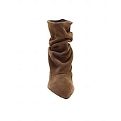 cheap Slouch Boots-Women's Brown Suede Slouchy Heeled Boots - Pointed Toe, Elegant Slouch Design for Casual and Evening Wear
